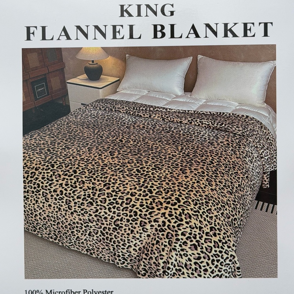 Brand New King sized flannel blanket with a leopard print pattern  brown black - Picture 2 of 4